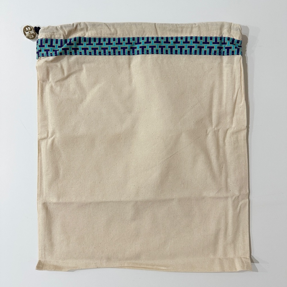 Tory Burch Cream Drawstring Dust Bag with Teal & Navy Trim